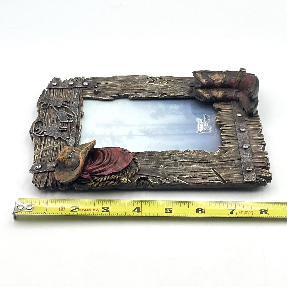 Legends Gifts Cowboy Western Photo Frame Boots Hat Rodeo Rustic Holds 5x3.5 - Picture 6 of 16